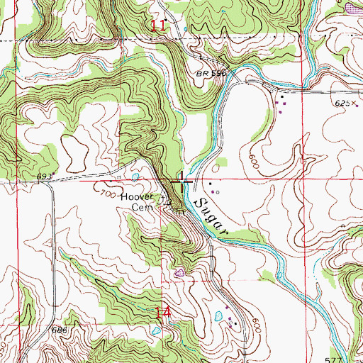Topographic Map of West Branch Sugar Creek, IA