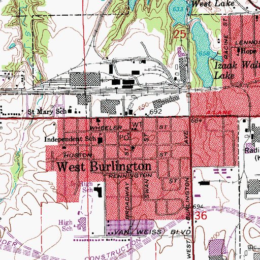 Topographic Map of West Burlington, IA