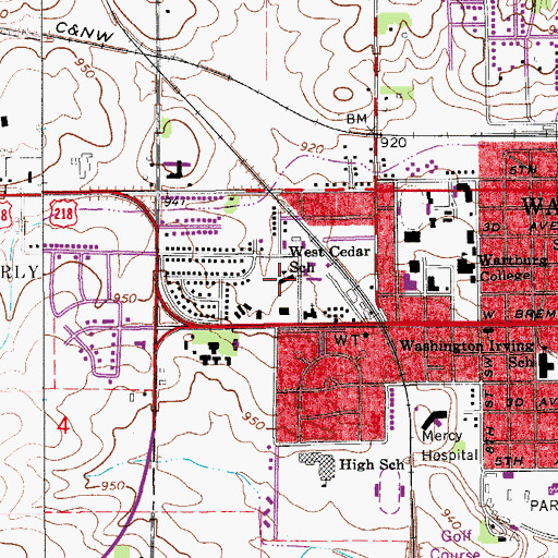 Topographic Map of West Cedar Elementary School, IA