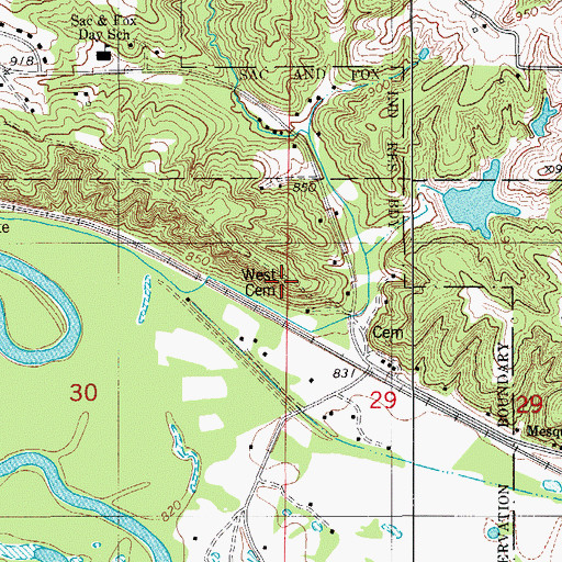 Topographic Map of West Cemetery, IA