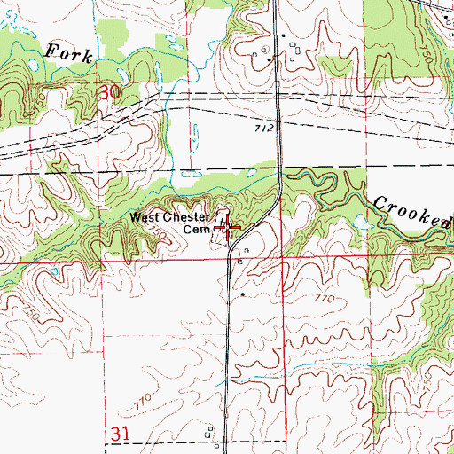 Topographic Map of West Chester Cemetery, IA
