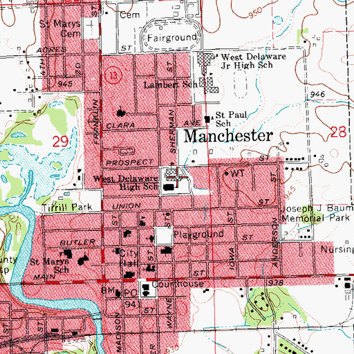 Topographic Map of West Delaware High School, IA