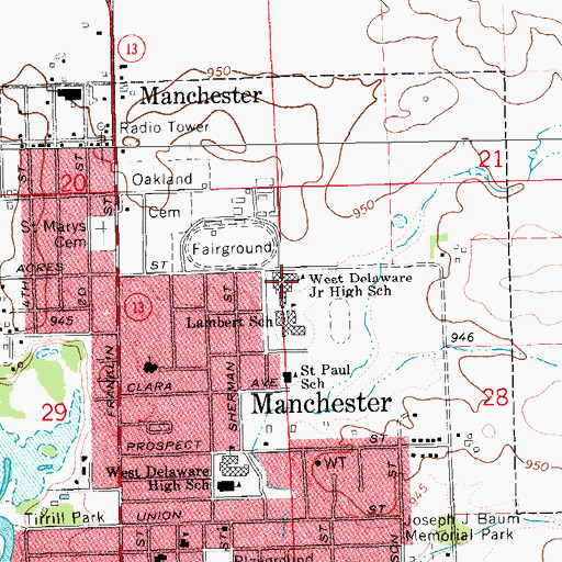 Topographic Map of West Delaware Middle School, IA