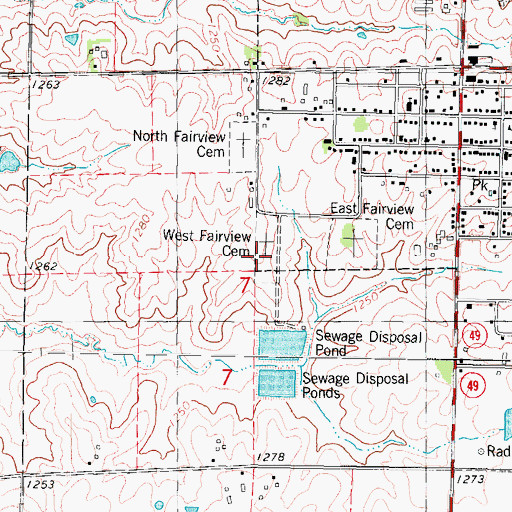 Topographic Map of West Fairview Cemetery, IA