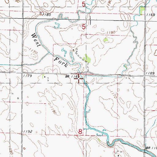 Topographic Map of West Fork Camp Creek, IA