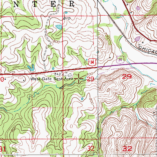 Topographic Map of West Gate Rest Area, IA