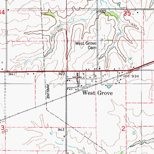 Topographic Map of West Grove, IA