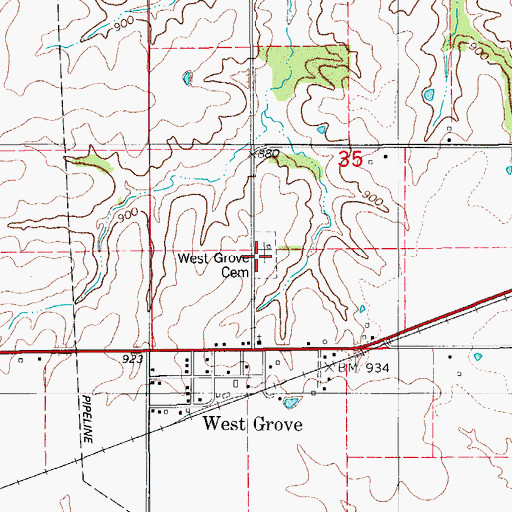 Topographic Map of West Grove Cemetery, IA