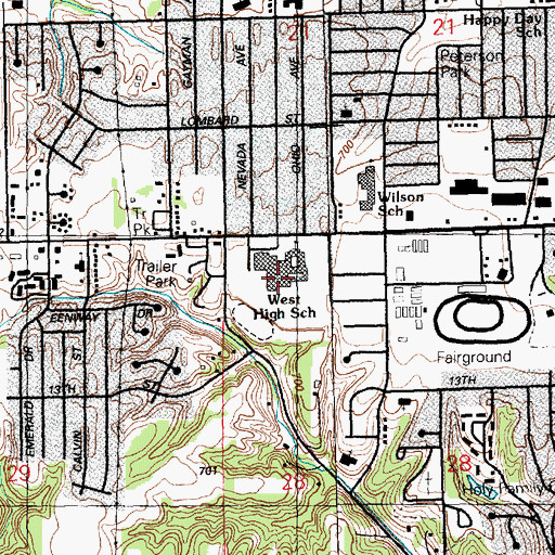 Topographic Map of West High School, IA