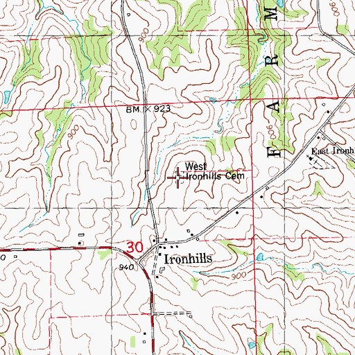 Topographic Map of West Ironhills Cemetery, IA