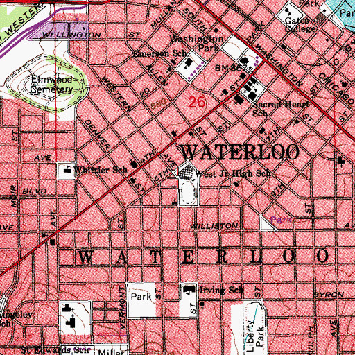 Topographic Map of West Junior High School, IA