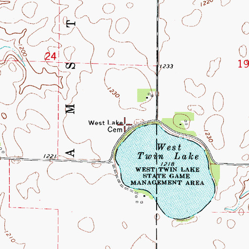 Topographic Map of West Lake Cemetery, IA