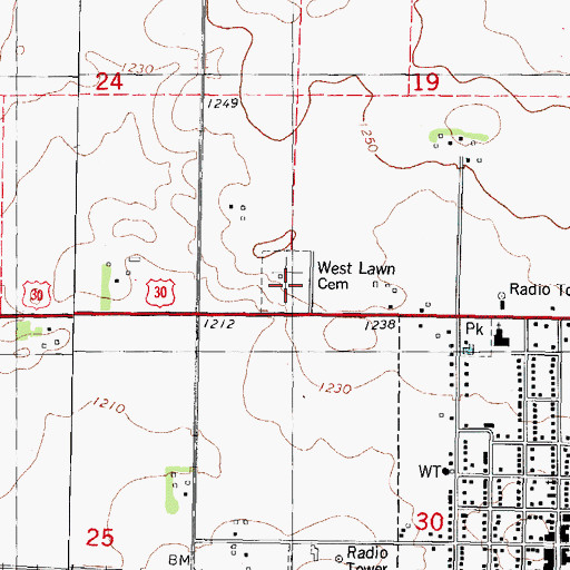 Topographic Map of West Lawn Cemetery, IA