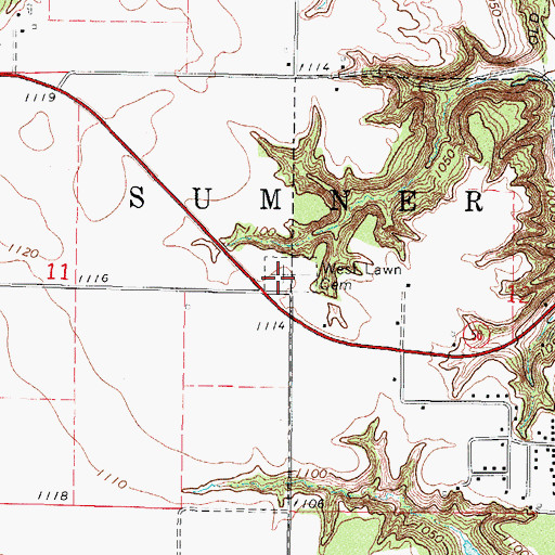 Topographic Map of West Lawn Cemetery, IA