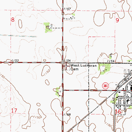 Topographic Map of West Lutheran Cemetery, IA