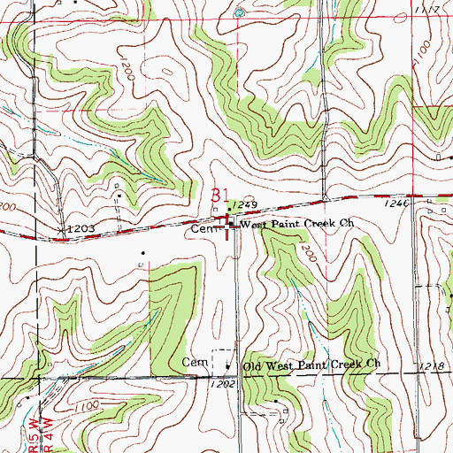 Topographic Map of West Paint Creek Church, IA