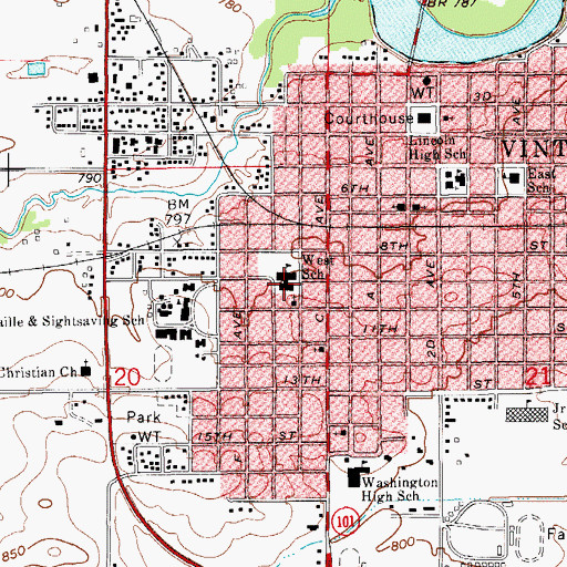 Topographic Map of West School, IA