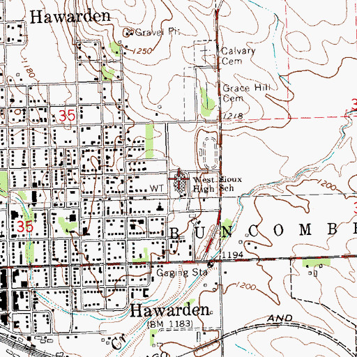 Topographic Map of West Sioux High School, IA