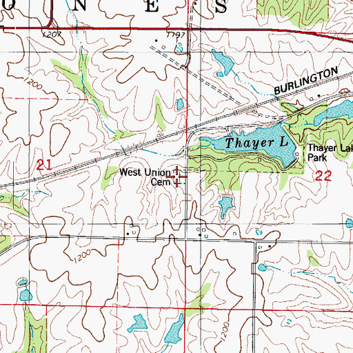 Topographic Map of West Union Cemetery, IA