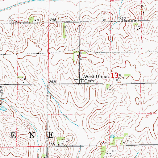 Topographic Map of West Union Cemetery, IA