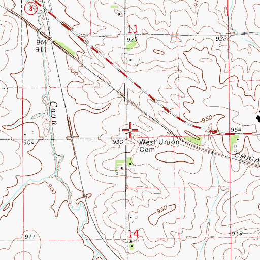Topographic Map of West Union Cemetery, IA