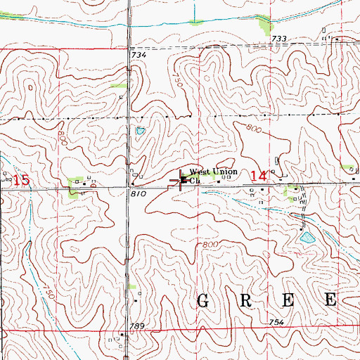 Topographic Map of West Union Church, IA