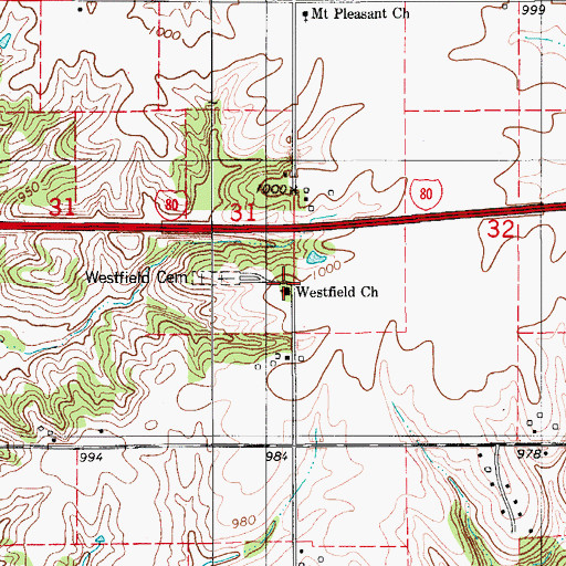 Topographic Map of Westfield Church, IA