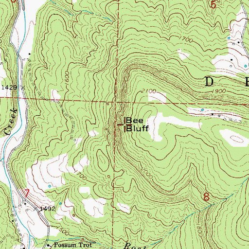 Topographic Map of Bee Bluff, AR