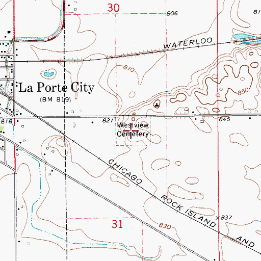 Topographic Map of Westview Cemetery, IA