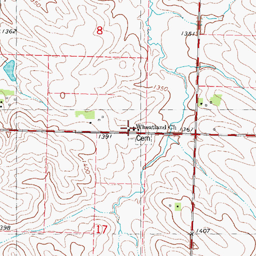 Topographic Map of Wheatland Church, IA