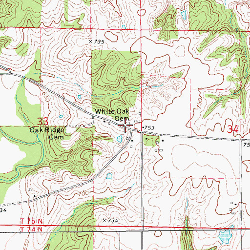 Topographic Map of White Oak Cemetery, IA