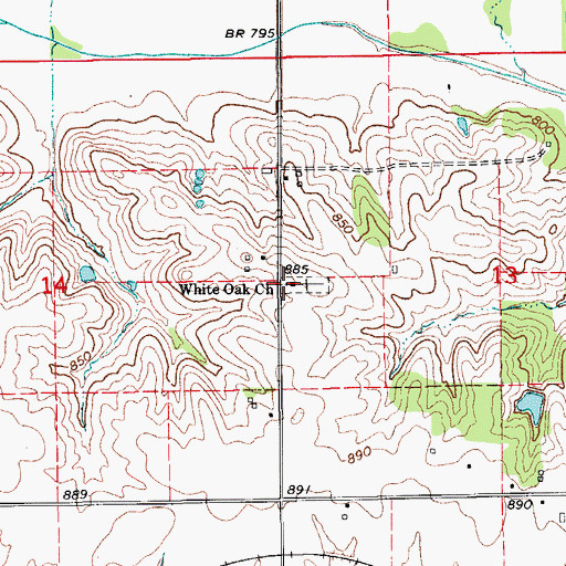 Topographic Map of White Oak Church, IA