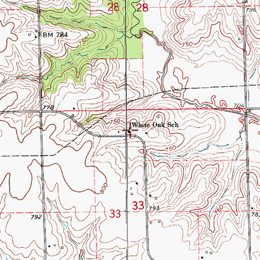 Topographic Map of White Oak School, IA