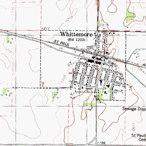 Topographic Map of Whittemore, IA