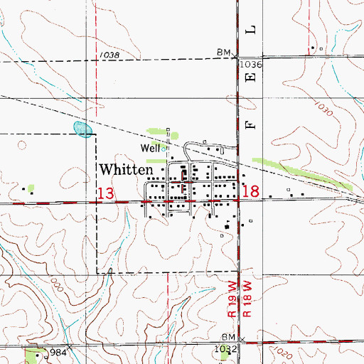 Topographic Map of Whitten, IA