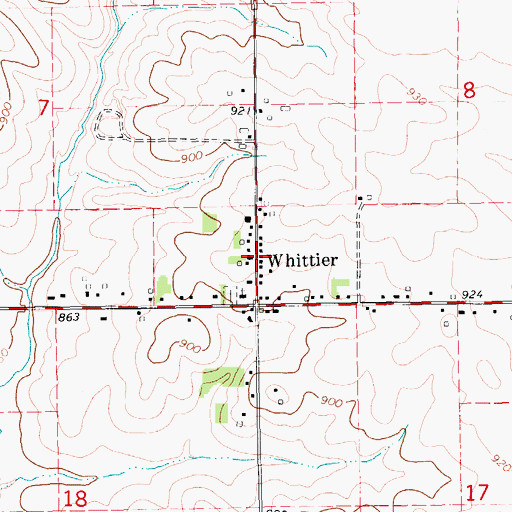 Topographic Map of Whittier, IA