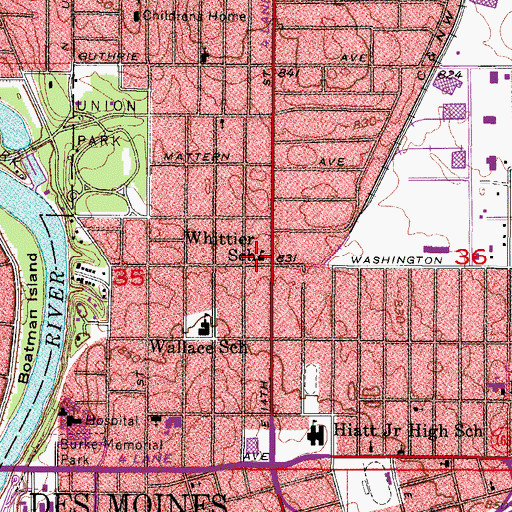 Topographic Map of Whittier School, IA
