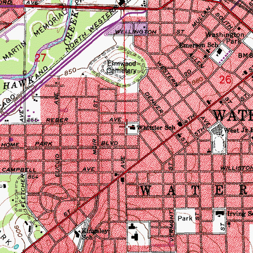 Topographic Map of Whittier School, IA