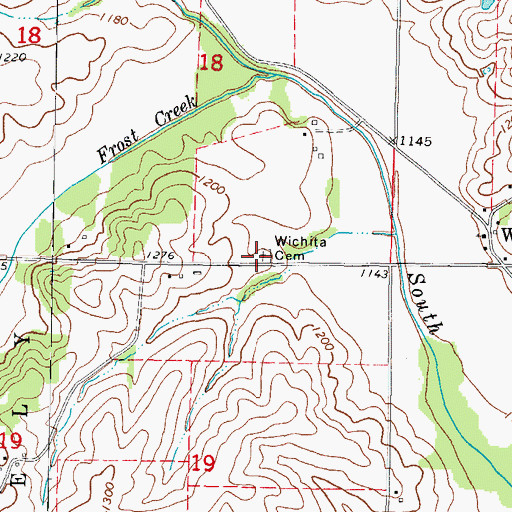 Topographic Map of Wichita Cemetery, IA