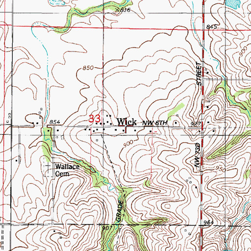 Topographic Map of Wick, IA