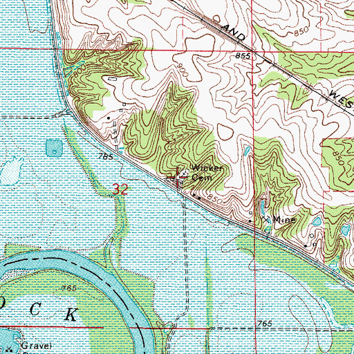 Topographic Map of Wicker Cemetery, IA