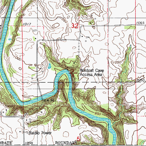 Topographic Map of Wildcat Cave Access, IA