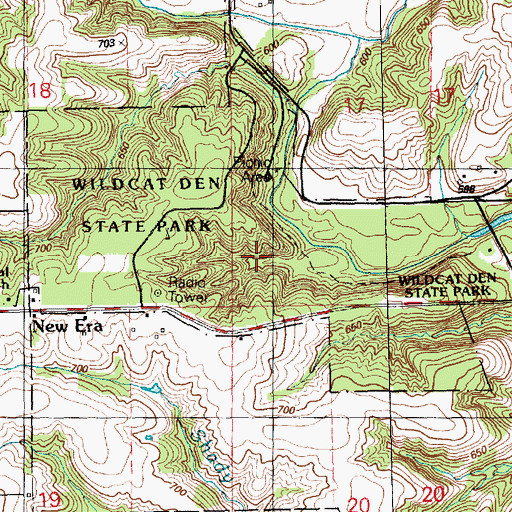 Topographic Map of Wildcat Den State Park, IA