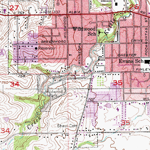 Topographic Map of Wildwood Park, IA