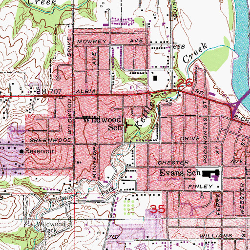 Topographic Map of Wildwood Elementary School, IA