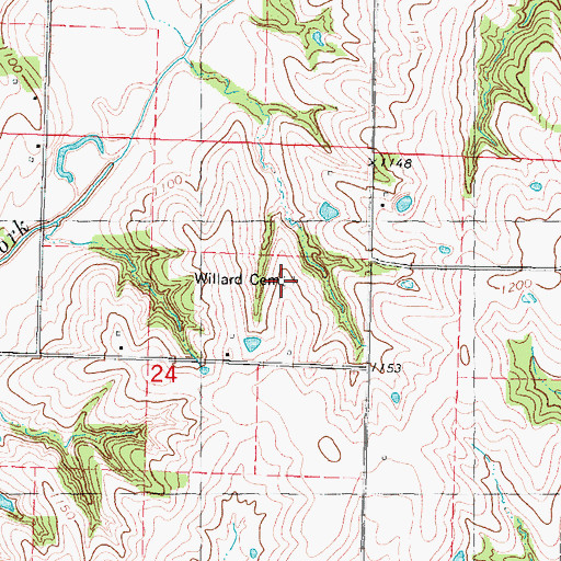 Topographic Map of Willard Cemetery, IA