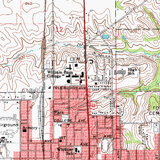 Topographic Map of William Penn University, IA