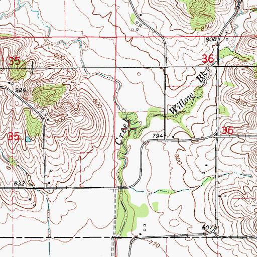 Topographic Map of Willow Brook, IA