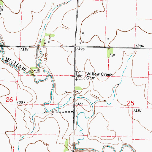 Topographic Map of Willow Creek Cemetery, IA
