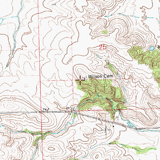 Topographic Map of Wilson Cemetery, IA